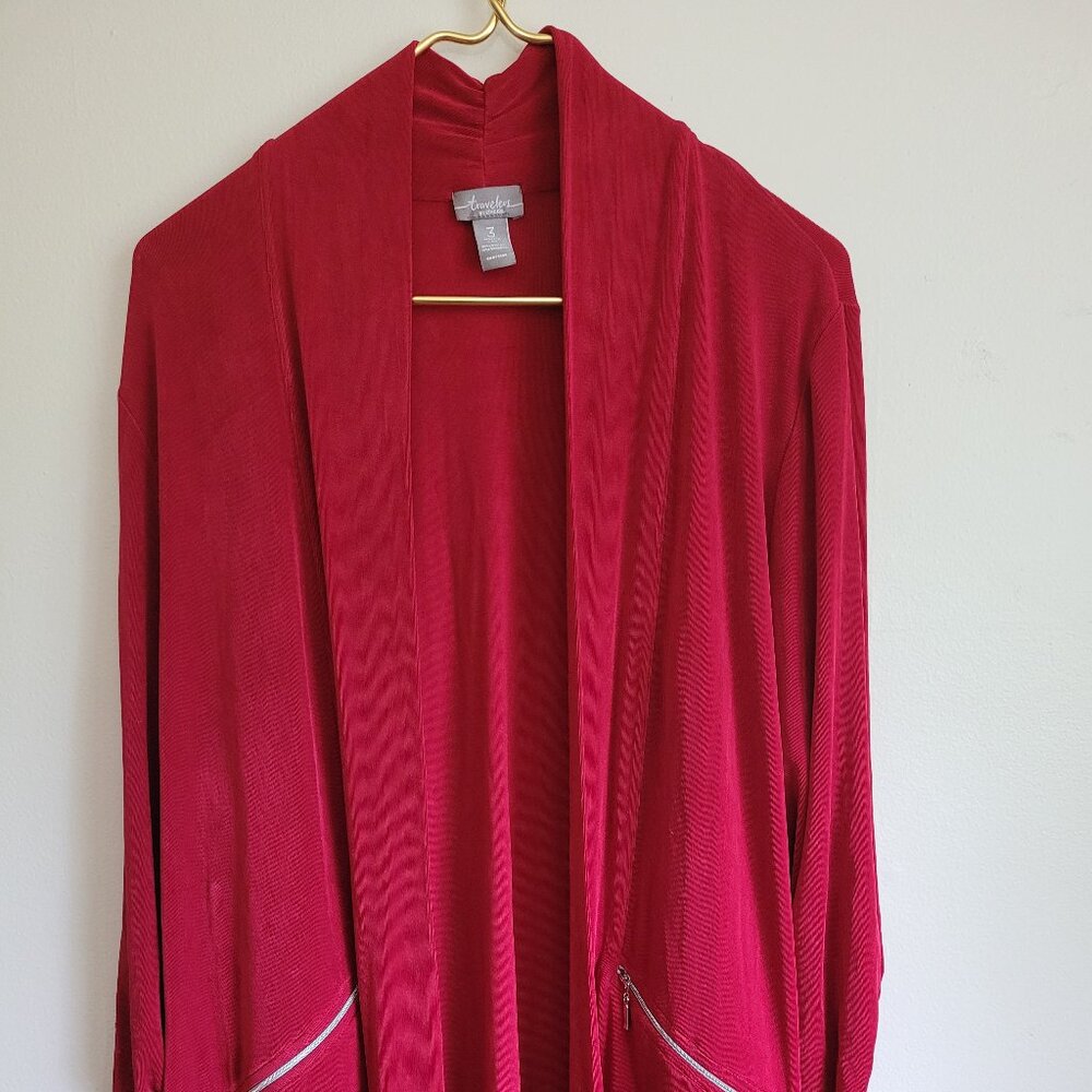 Travelers by chico Women Jacket Sz 3 XL Red Long Sleeve Acetate Zip pockets